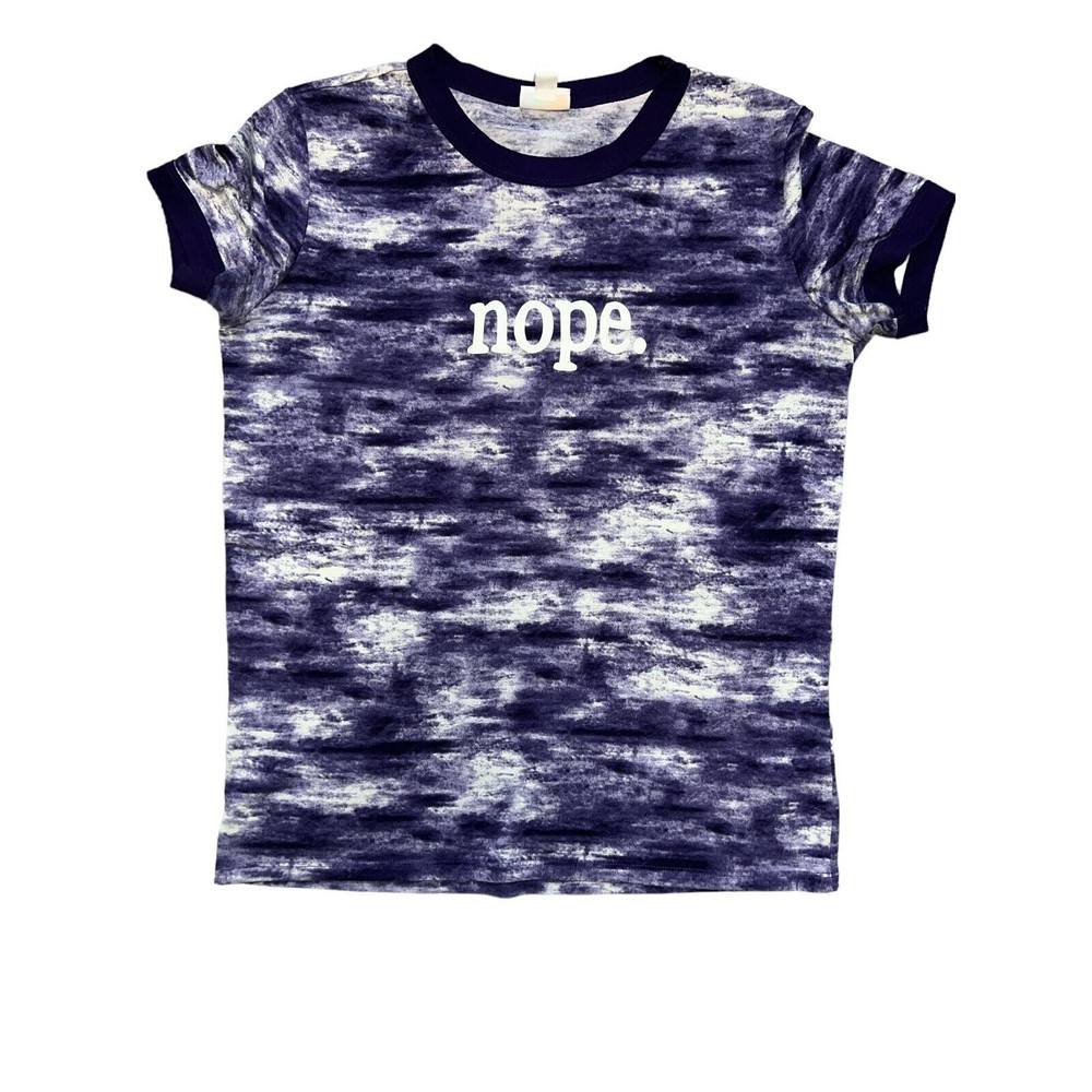 Lularoe Medium Ringer Tee Shirt "Nope" Purple Tie-Dye‎